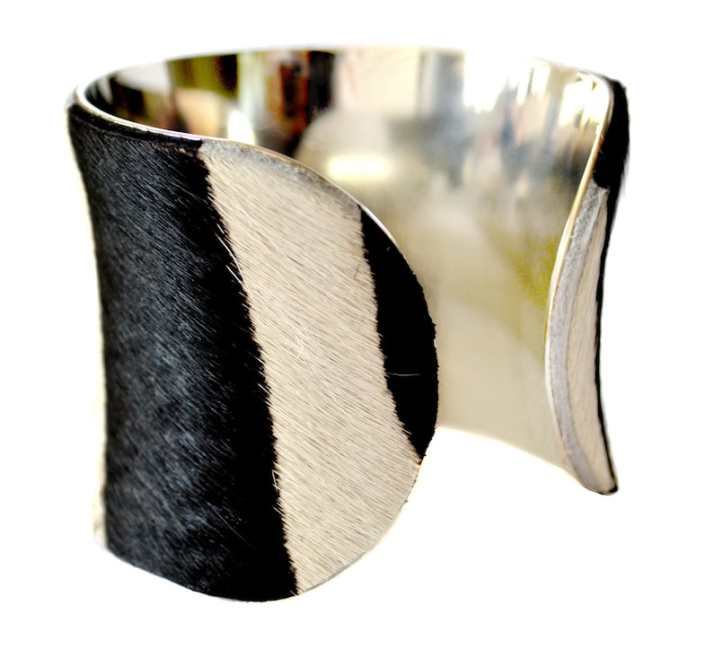 Black and White Striped Calf Hair Cuff Bracelet by UNEARTHED image 2