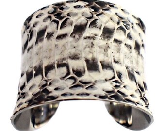 Natural Snakeskin Row Cut Silver Lined Cuff Bracelet  - by UNEARTHED