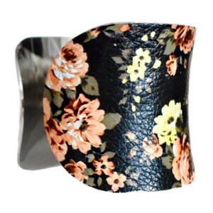 Black Floral Rose Print VEGAN Leather Cuff Bracelet by UNEARTHED image 7