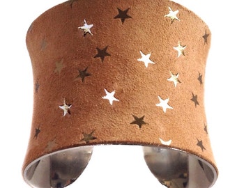 Gold Star Embossed Suede Leather Cuff Bracelet - by UNEARTHED