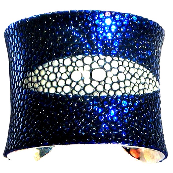 Sapphire Blue Metallic Stingray Leather Cuff Bracelet - by UNEARTHED