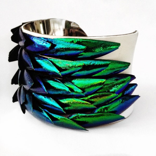 Jewel Beetle Wing Silver Lined Cuff Bracelet - by UNEARTHED