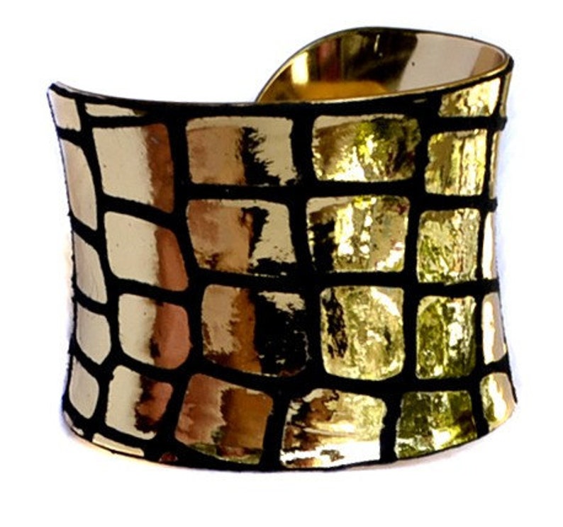 Metallic Gold Mirrorball Leather Gold Lined Cuff by UNEARTHED image 5