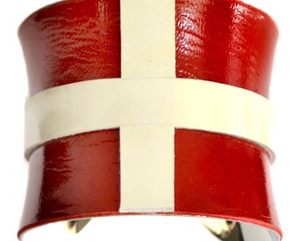 Red and Ivory Patent Leather Cuff Bracelet - by UNEARTHED