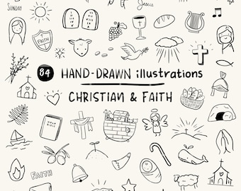 Christian Faith Hand-Drawn Illustration Doodles PNG SVG Clipart Bundle