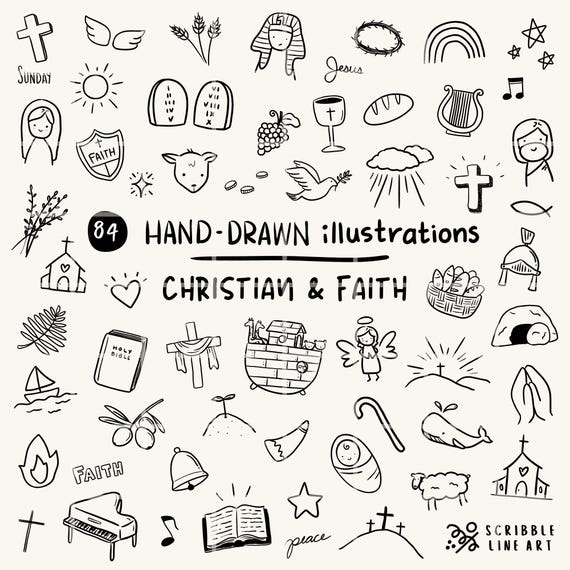 Christian Faith Hand-Drawn Illustration Doodles PNG SVG Clipart Bundle