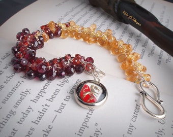 Harry Potter Gemstone Charm Bracelet with Garnet, Citrine, and Fine Silver Intaglio Glass Charm