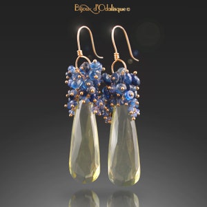 CUSTOM Made to Order: Gold-fill Lemon Topaz Earrings with Sapphires, Kyanite, and Tanzanite