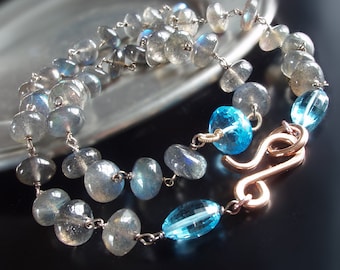 CUSTOM Made to Order - Labradorite Necklace with Swiss Blue Topaz and Rose Gold