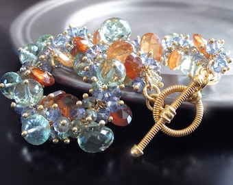 Custom Made to Order - Green Amethyst Bracelet with Sapphire and Hessonite Garnet