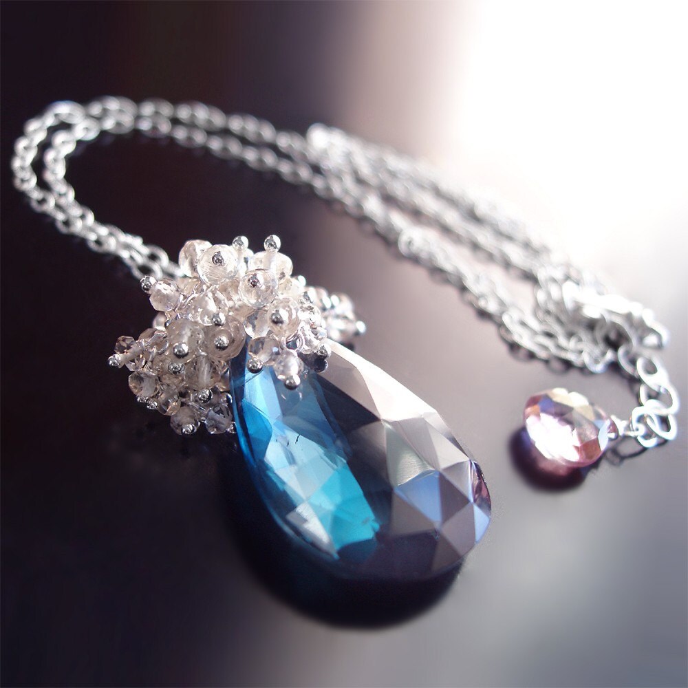 Custom Made to Order - Sterling Silver London Blue Topaz Necklace with Oregon Susnstone and Scapolite