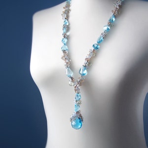 CUSTOM Made to Order - Luxury Swiss Blue Topaz Necklace with Aquamarine, Moonstone, Amethyst, and Sapphires