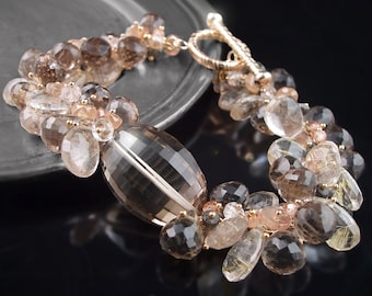 Big, Bold Topaz Bracelet with Smokey Quartz, Golden Rutilated Quartz, Imperial Topaz, Champagne Zircon, and Rare Zebra Garnet