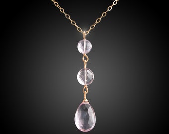 CUSTOM Made to Order- Tiered 14k Gold Pink Amethyst Necklace/Pendant