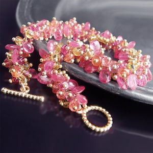 CUSTOM Made to Order - 14k Pink and Yellow Sapphire Bracelet with Hot Pink Tourmaline and Orange Padaparascha Sapphires
