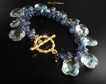 Green Amethyst and Iolite Bracelet with Kyanite, Tanzanite, and Blue Sapphire - One of a Kind