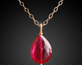 14K Gold Petite Ruby Teardrop Necklace