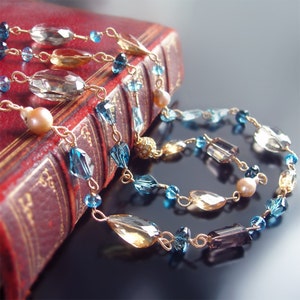 Custom Made to Order - Layering Necklace with Swiss Blue Topaz, London Blue Topaz, Citrine, Quartz, Pearls,