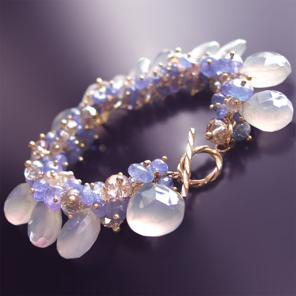 Custom Made to Order - Tanzanite Bracelet with Champagne Zircon and Chalcedony