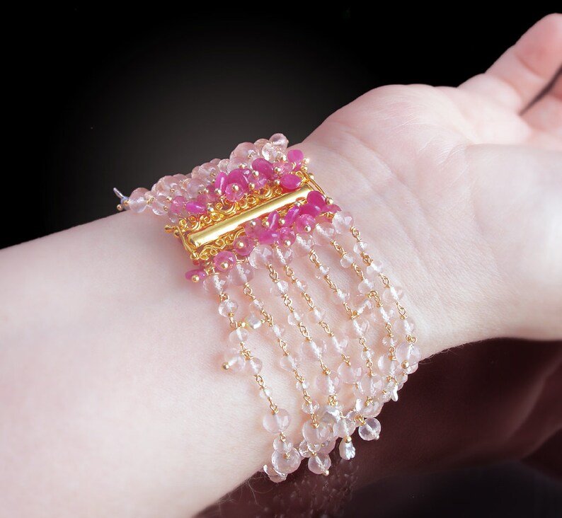 CUSTOM Made to Order Multistrand Bracelet With Rose Quartz, Hot Pink