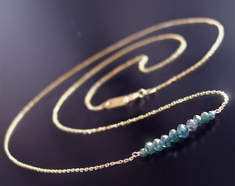Minimalist and Elegant - 14k Yellow Gold Petite Blue Diamond Necklace - The Perfect Gift