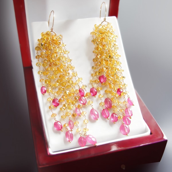 Yellow and Hot Pink Sapphire Dangle Earrings - CUSTOM Made to Order Just for You