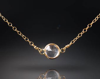 CUSTOM Made to Order - Tiny, Delicate 14K Gold Bezel Set Topaz Necklace