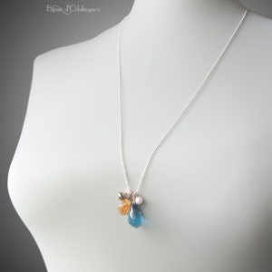 London Blue Topaz, Citrine, Pyrite, and Pearl Charm Necklace with Mixed Metals image 2