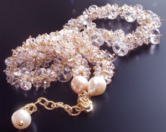 CUSTOM Made Just For You - Pink Morganite and Akoya Pearl Cluster Necklace