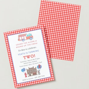 EDITABLE Fire truck birthday | Fire house | Sound the Alarm | Vehicles | Fire Engine | Siren | Fireman | Red Gingham