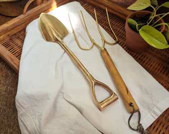 Vintage Brass Garden Hand Tool Set Shovel & Rake