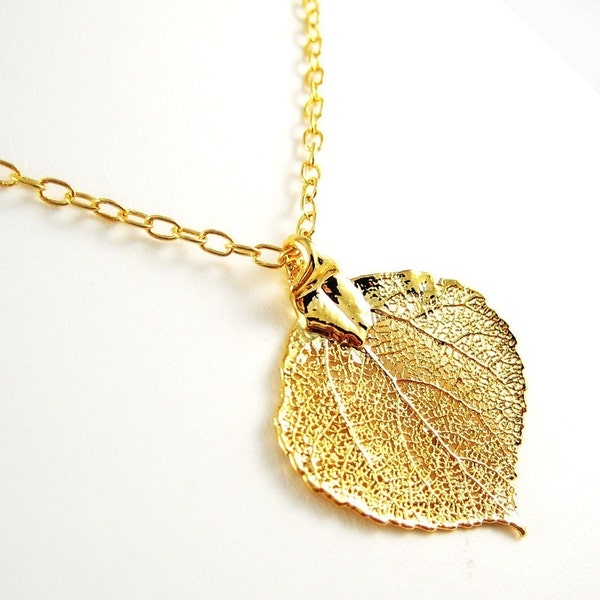 BUY 1 GET 2ND ONE FREE --- Gold Aspen Leaf Necklace - Small - 24K Gold and Gold-Filled