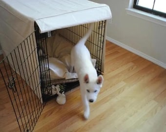Pure Cream or White Canvas Dog Crate Cover, Minimalist Design (no attachments that entice chewing)