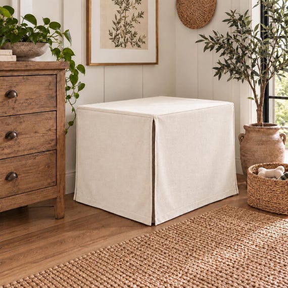 Natural Canvas Dog Crate Cover: Minimalist Style (no attachments that entice chewing)