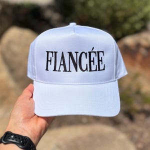 FIANCÉE Hat White & Black, Snapback, Embroidered Hat, Trendy Trucker Hat, Engagement Hat