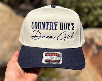 Country Boy's Dream Girl Navy/Cream Trucker Hat, Country Concert Hat, Embroidered Hat, Trendy Trucker Hat