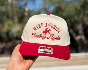 Make America Cowboy Again Navy/Cream Trucker Hat, Country Concert Hat, Embroidered Hat, Trendy Trucker Hat