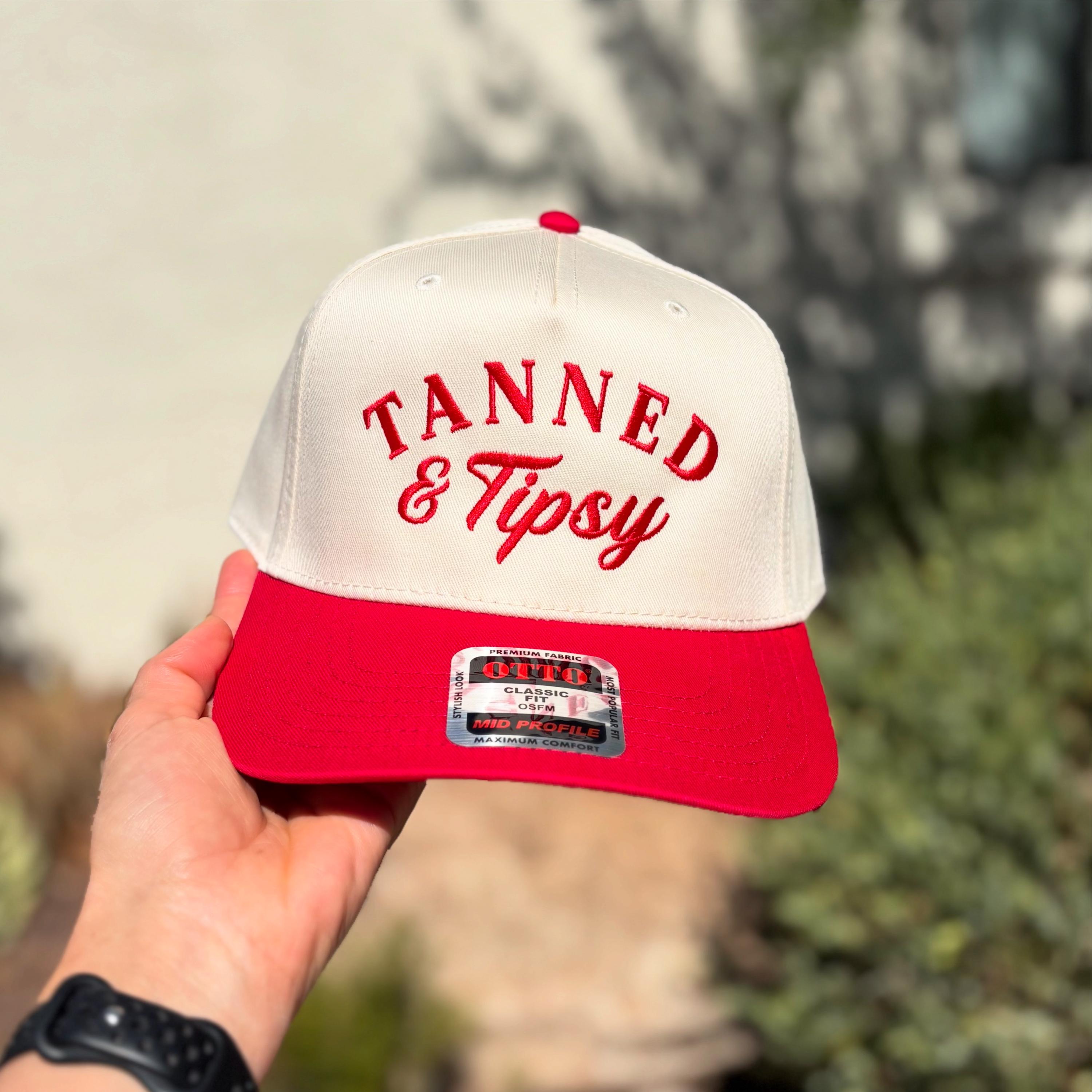 Tanned & Tipsy, White/Royal Trucker Hat, Embroidered Hat, Trendy Trucker Hat