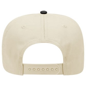 May include: A beige baseball cap with a black brim and a black adjustable strap with the text "U.F.C.O." printed on it.