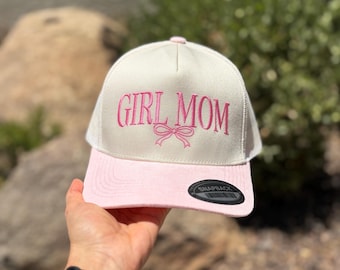 Gorra de mamá para niña: gorra snapback de gamuza rosa con lazo
