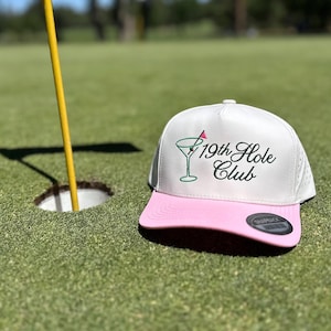 Cream & Pink Martini Golf Hat: Embroidered Performance Trucker