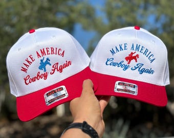 Make America Cowboy Again Hat | Western Patriotic Baseball Cap | Otto 31-069 | Red White and Blue Rodeo Hat