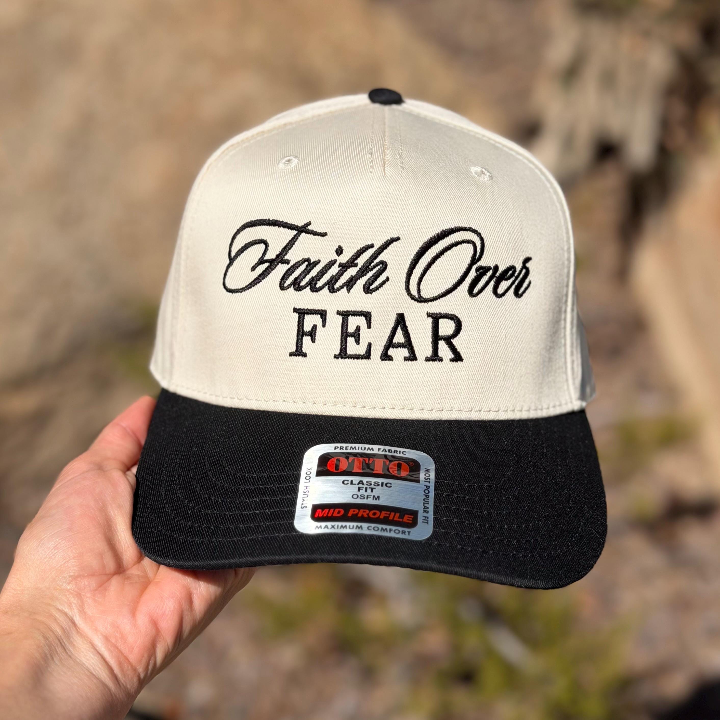 OTTO Red and White Embroidered \'Faith Over Fear\' Trucker Hat Faith Over Fear Hat — Christian Snapback | OurTrueGod Customs main image 3