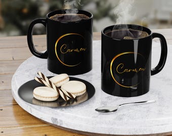 Elegante Gold personalisierte Kaffeetasse - Schwarz 11 Unzen Keramik