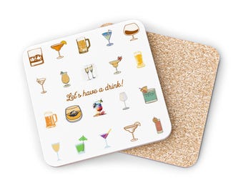 Modern Drink Coasters, Cocktail Art, Cork Bottom Coasters, Set of 4
