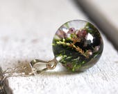 Woodland Necklace, Sterling Silver, Heather and Moss Necklace, Forest Jewelry, Terrarium Jewelry, Terrarium Necklace, Bold Jewelry