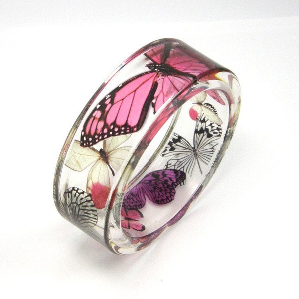 Fuchsia, pink and Purple Butterflies Resin Bangle