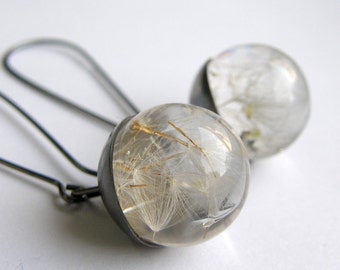 Dandelion Seeds Resin Earrings, Resin and Silver Earrings