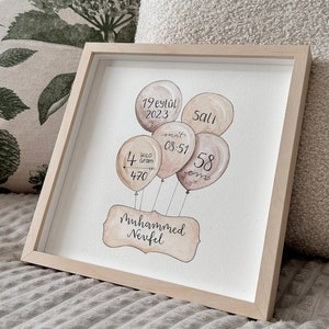 Personalized baby gift &quot;Balloons&quot; | Hand painted | Gift for birth | Original watercolor illustration | Nursery wall decoration