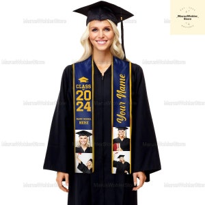 Gepersonaliseerde tekst Grad Stole Sash, aangepaste foto afstuderen stole, Grad Gifts idee, klasse van 2024 afstuderen stal, aangepaste Sjerp afbeelding 2